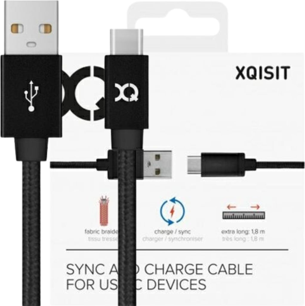 Xqisit Kabel Bawełna Usb C 3.0 Czarny /Black 1.8M 27749 Zdjęcie produktu 