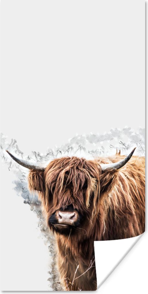 MuchoWow Poster Schottischer Highlander - Farbe - Grau 80x160 cm - Kinderzimmer