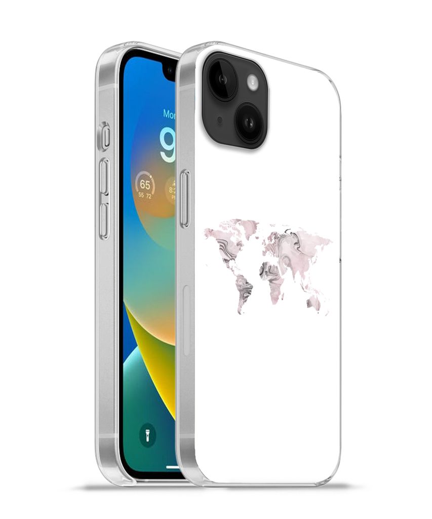 MuchoWow Handyhülle Schutzhülle Hülle für Apple iPhone 14 Plus - Soft case Weltkarte - Marmor - Grau Silikon Softcase Handy Hülle - Abbildung