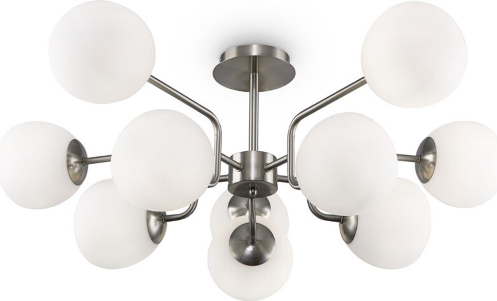 Maytoni Hängeleuchte Erich 10-flammig Nickel/Weiß, dimmbar E14, Ø90.7cm
