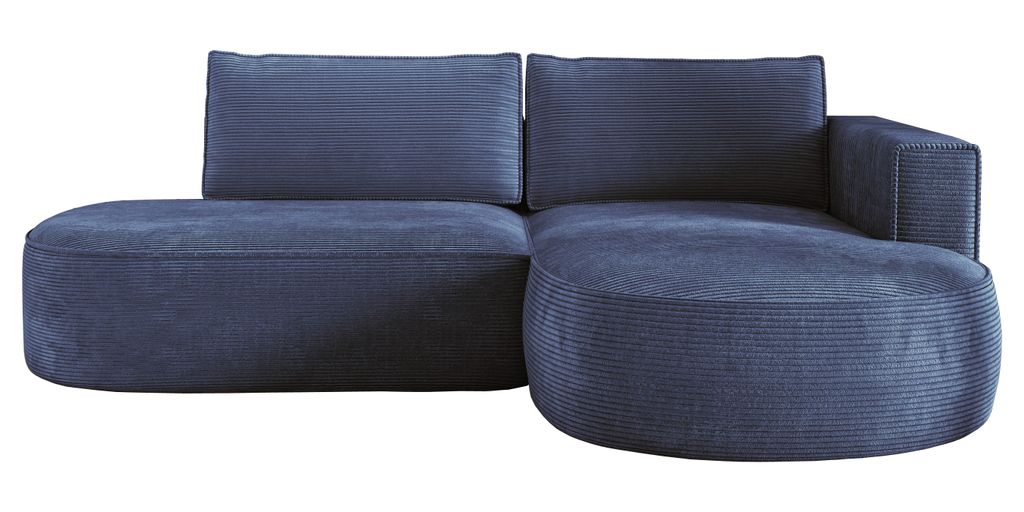 Ecksofa mit Schlaffunktion PIANO, Cord Sofa 180x267 cm, Schlafsofa L-Form, Couch mit Bettkasten, Polsterecke, Wohnlandschaft - Blau PS05 Rechts