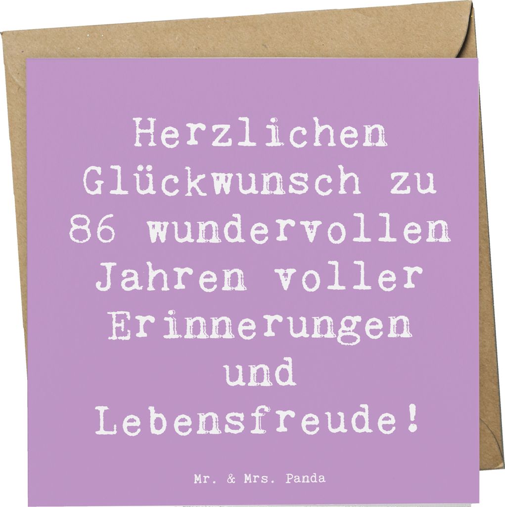 Mr. & Mrs. Panda Grußkarte Spruch 86. Geburtstag - Lavendeltraum - Geschenk, Alter, Klappkarte, faltkarte, anlasskarte, Glückwunschkarte, Happy B...
