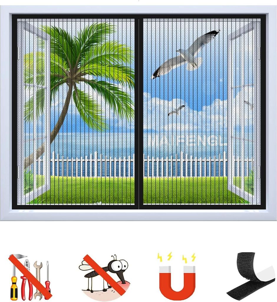 Fliegengitter Fenster Magnet Schwarz 120 x 120 cm Produktbild 