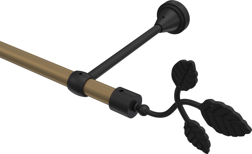 Interdeco Gardinenstange / Vorhangstange Gold matt / Schwarz, Typ Primus Alessia (Blatt), 16 mm Ø 1-läufig, 260 cm