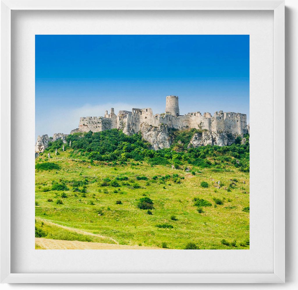Zipser Burg in der Slowakei– Wandbild mit Rahmen – Gerahmtes Bild – Wanddekoration – 50x50 cm – Weiß Rahmen