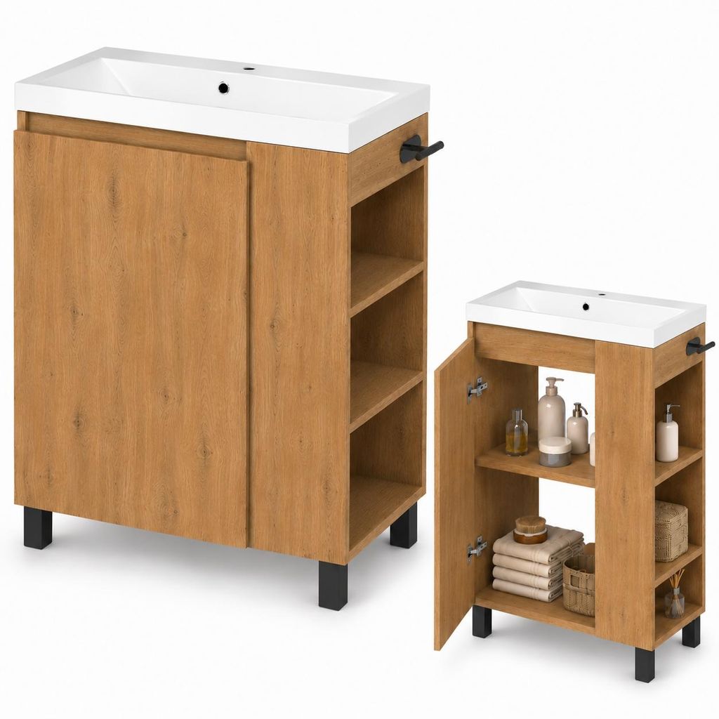 Badezimmerschrank 57 cm mit Waschbecken, stehend/hängend, Produktbild  KI-generiertes Bild