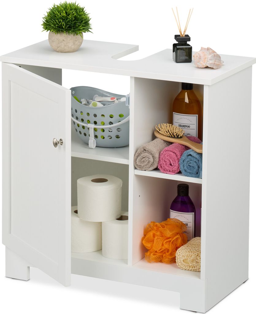 relaxdays Waschbeckenunterschrank Tür & 4 Fächer