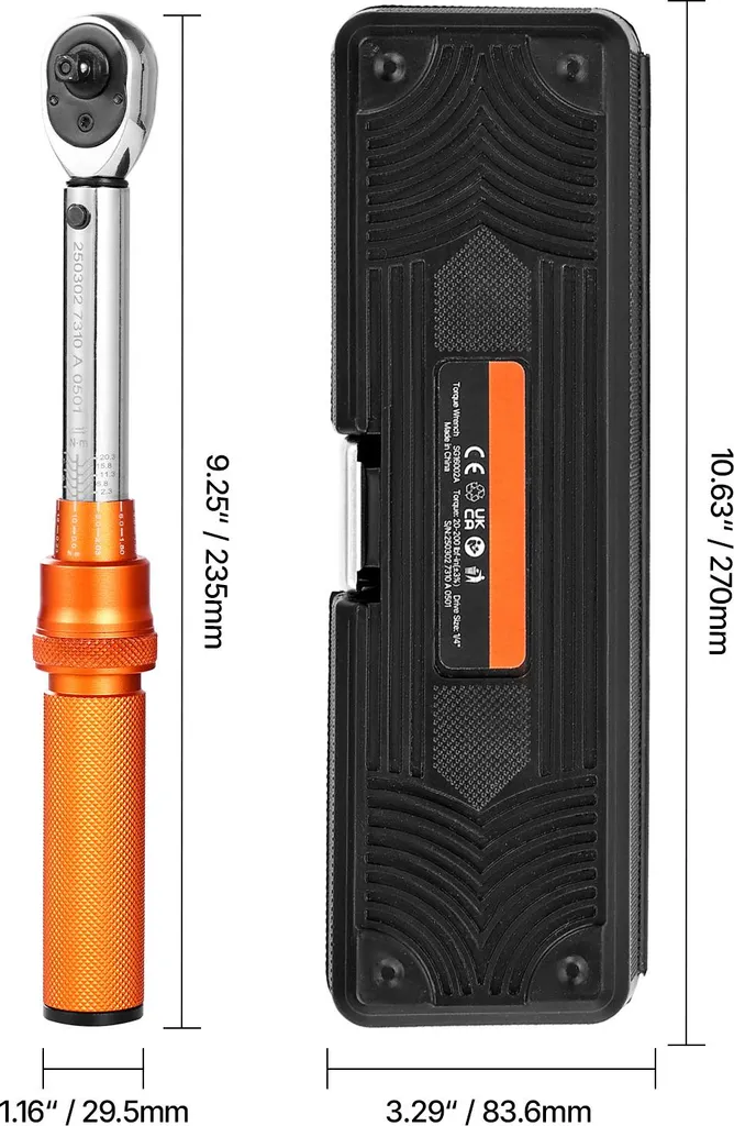 Clé Dynamométrique Manuelle 1/4 Pouce Orange et Foret de Précision - 8