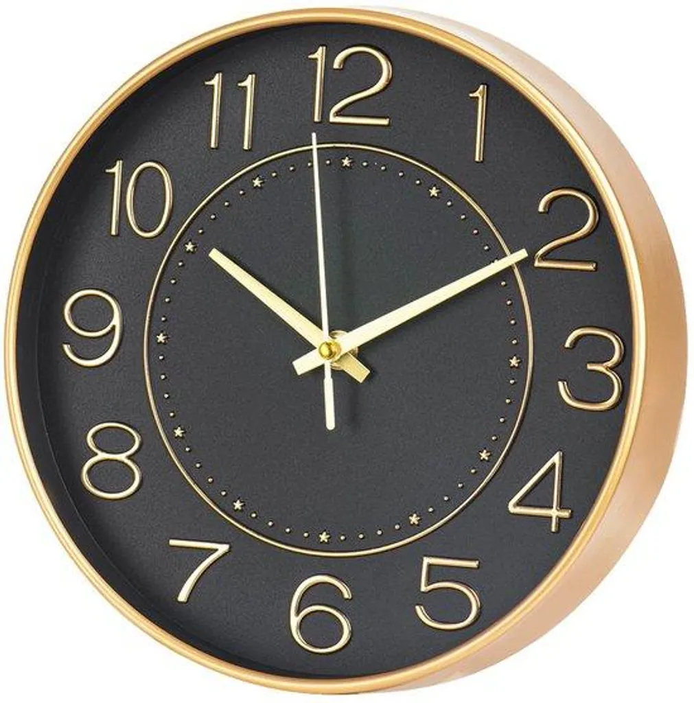 Horloge murale lisible et élégante 25 cm noir or sans bruit visuel