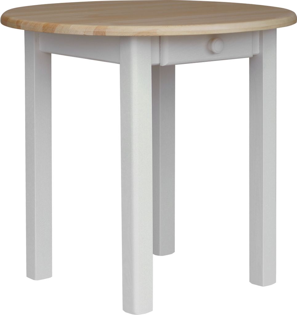 Runder Esstisch, Kiefer massiv, mit Schublade, Ø 90 cm, Produktbild 