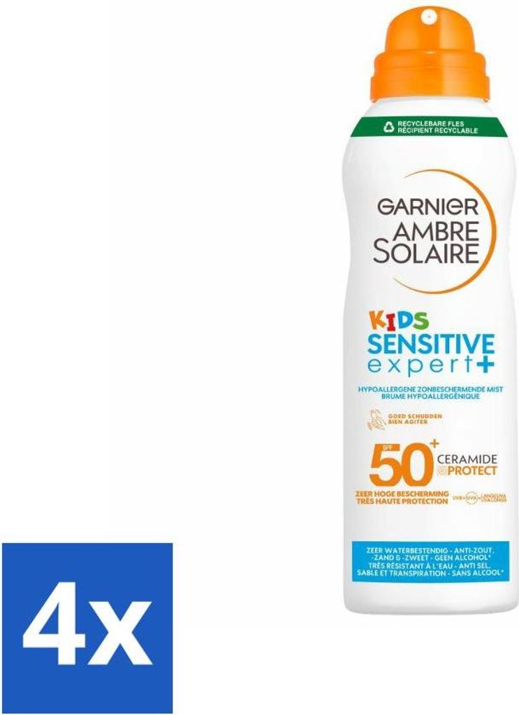 Garnier – Ambre Solaire – Sprühnebel – Kids Sensitive Expert+ – Hypoallergen – Lichtschutzfaktor 50+ – 150 ml - Vorteilspack - 4 Stücke