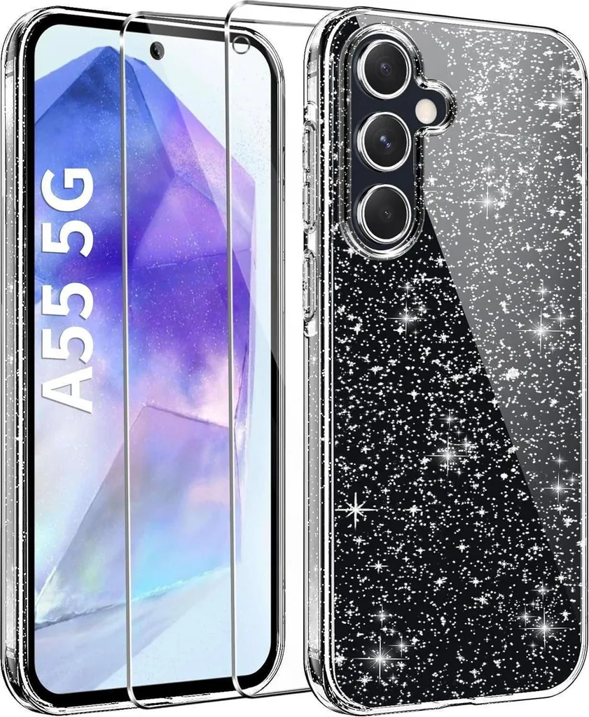 Coque Samsung Galaxy A55 5G Paillettes avec 2 Films Protection Écran