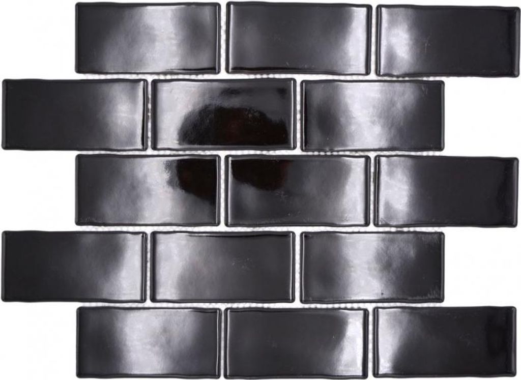 Keramik Mosaikfliese Metro Sybway Verbund uni schwarz glänzend MOS26-112