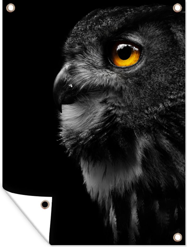 MuchoWow 90x120 cm Outdoor-Poster Gartendeko Sichtschutz Garten Poster für den Garten Eule - Vogel - Schwarz - Porträt