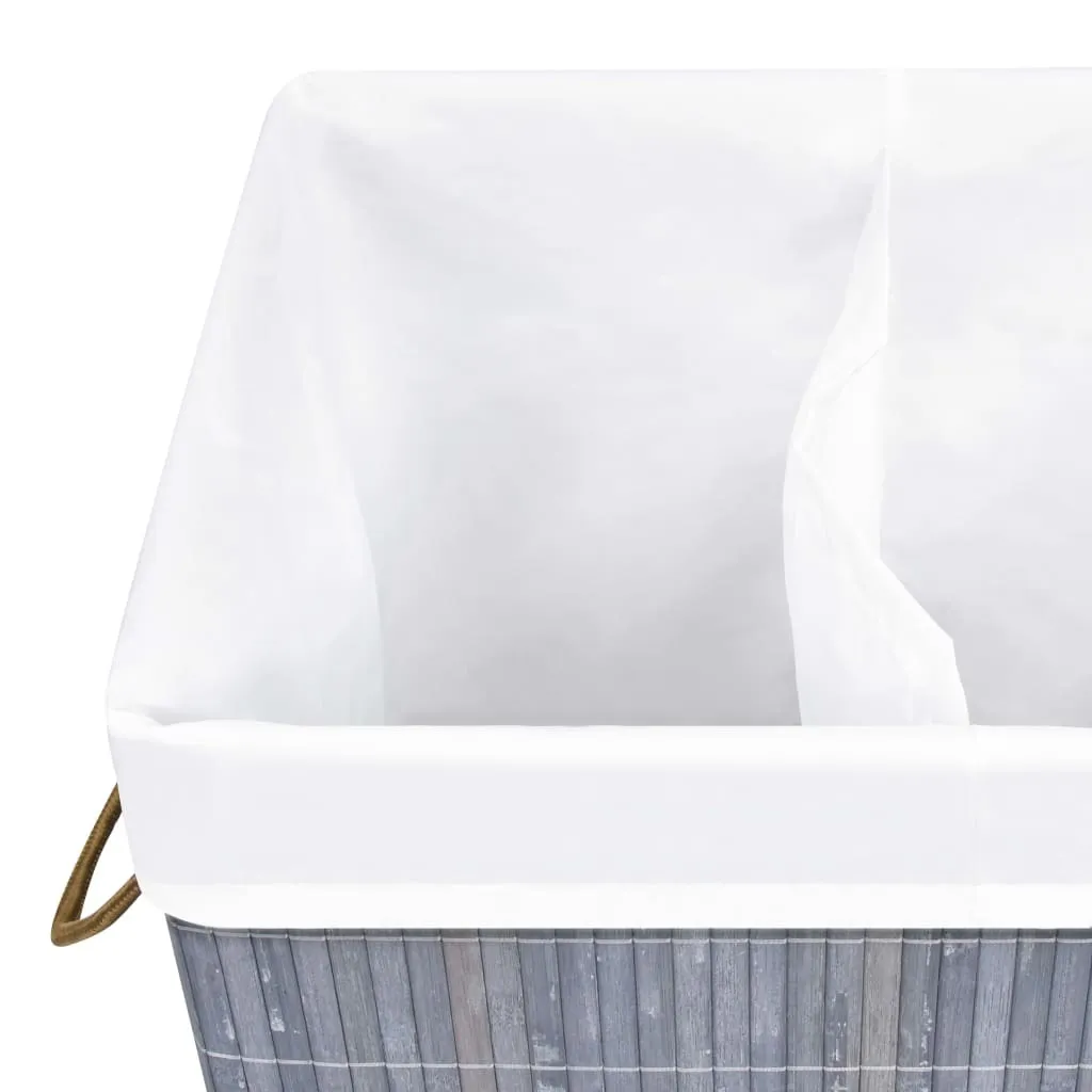 vidaXL Panier à linge en bambou gris 2 compartiments de 72 L - 5