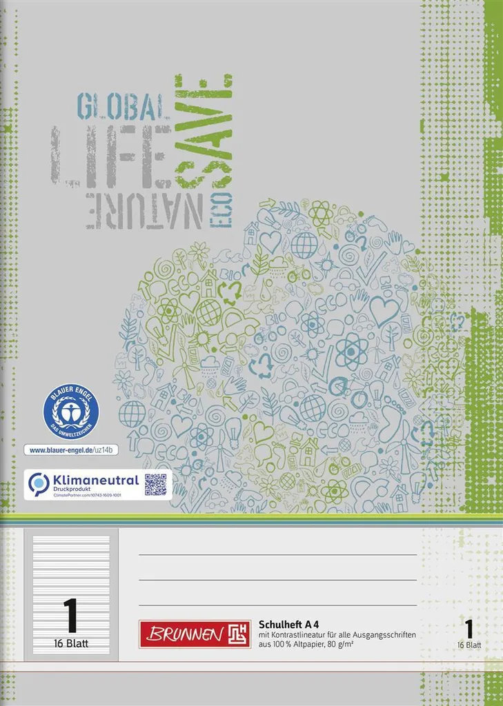 Cahier d'écriture A4 BRUNNEN pour école primaire lot de 25 pièces