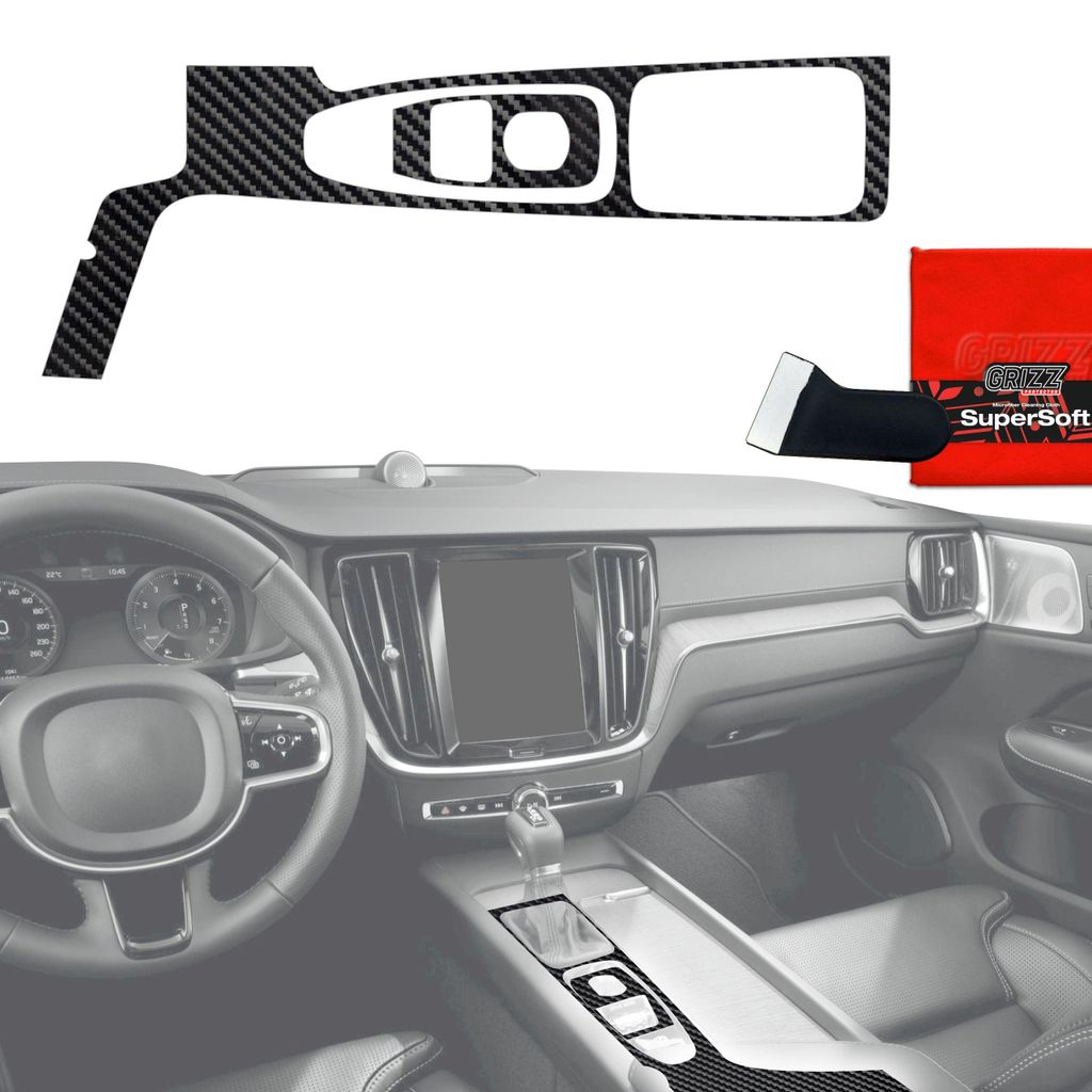 2in1 Schutzfolien Grizz Protector für Mittelkonsole - Volvo XC90 D4 Drive Mode (2014-2017) Carbon Optik Glanz