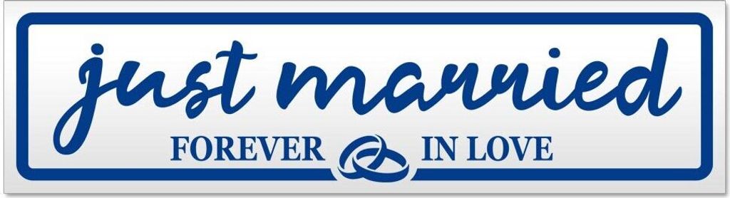 Kiwistar - Autoaufkleber - Verkehrsblau - 30 x 8 cm - Just Married Forever in Love - Hinweis Aufkleber Sticker für Auto, Kfz, Fahrrad, PKW, LKW