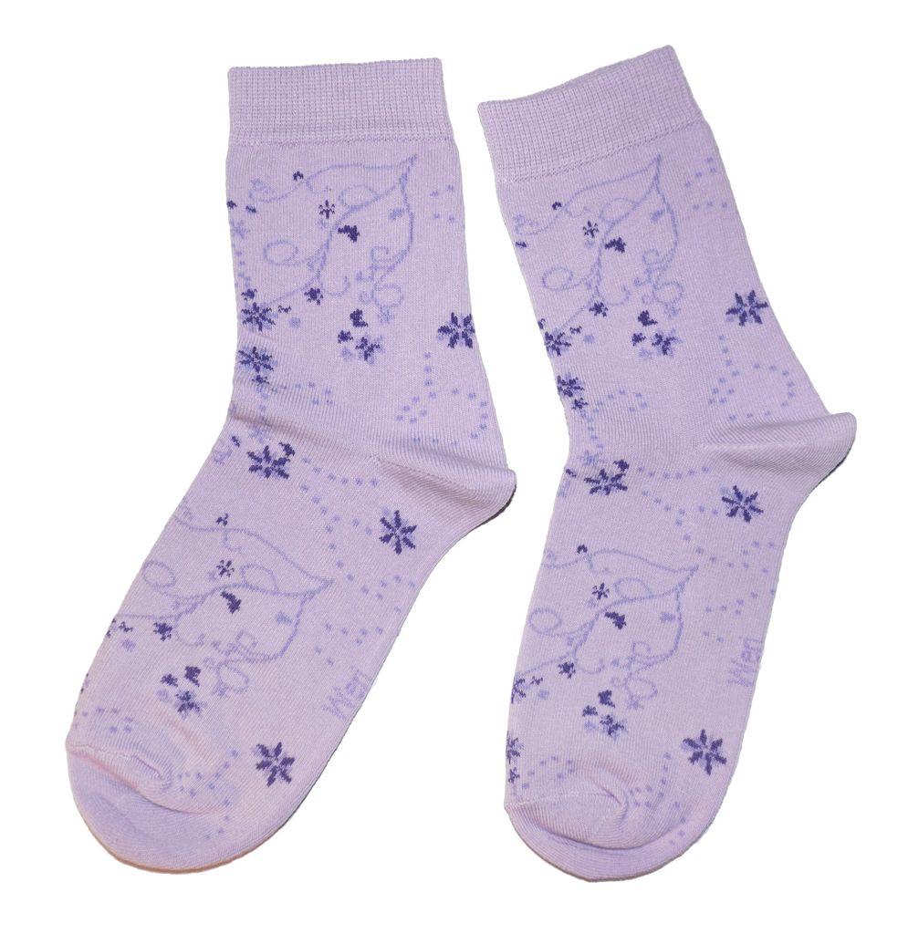 Damen Basic Socken aus Baumwolle Blumen Motive Flieder Frühling Größe 39-42