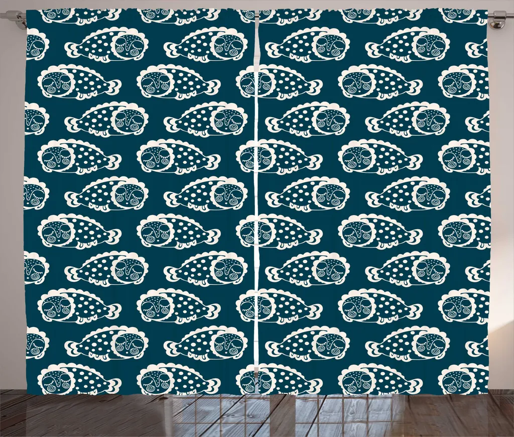 ABAKUHAUS Rideau Rustique Sous-Marin 280x225cm Poisson Bleu Pétrole