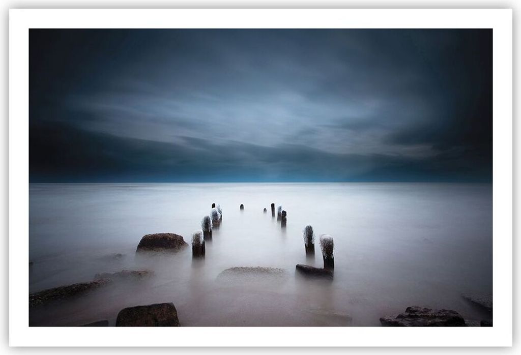 Poster - Poster ohne Rahmen - Wellenbrecher Nebel Nacht - 91,5x61 cm - Wand Bild - Wanddeko - Wandbilder - Kunstposter - Wandposter - Bilder - Kuns...