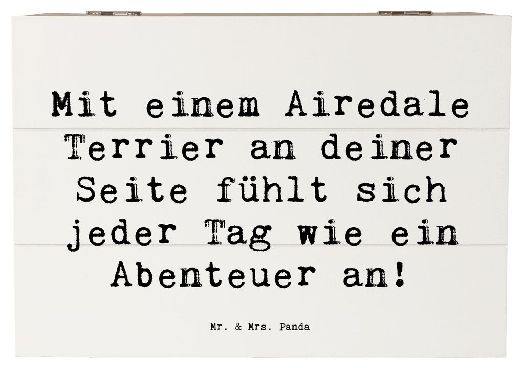 Mr. & Mrs. Panda Holzkiste Spruch Airedale Terrier Abenteuer 22 x 15 cm - Weiß - Geschenk, Hunde, Hunderassen, Kiste, Schatulle, Holztruhe, Loyali...