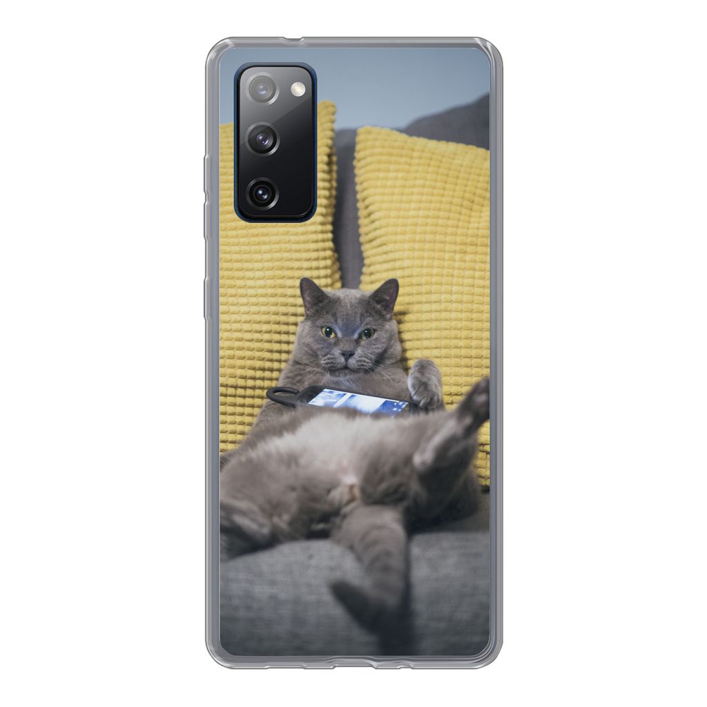 MuchoWow Handyhülle Schutzhülle Hülle für Samsung Galaxy S20 FE Katze - Bank - Faule Silikon Softcase Handy Hülle - Abdeckung