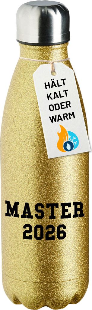 Huuraa Trinkflasche Master 2026 Abschluss 500ml Gold Edelstahl Wasserflasche Trinkflasche Geschenkidee