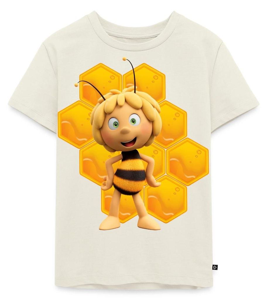 Spreadshirt Die Biene Maja 3 Maja Mit Bienenwabe Kinder Premium T-Shirt, 110/116 (4 Jahre), Naturweiß