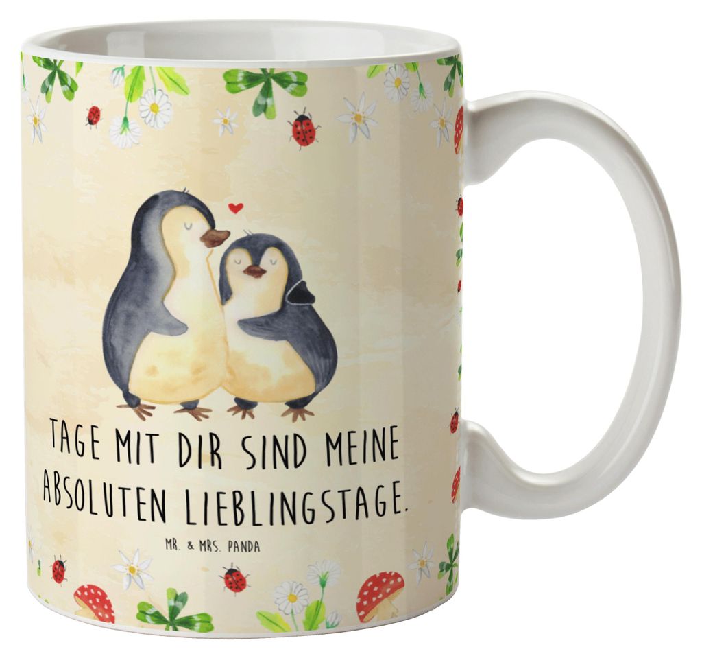 Mr. & Mrs. Panda Kaffeetasse Pinguin umarmen - Naturpapier - Geschenk, Trinkbecher, Liebe, haferl, Pott, Kaffeebecher, Hochzeit, Hochzeitsgeschenk,...