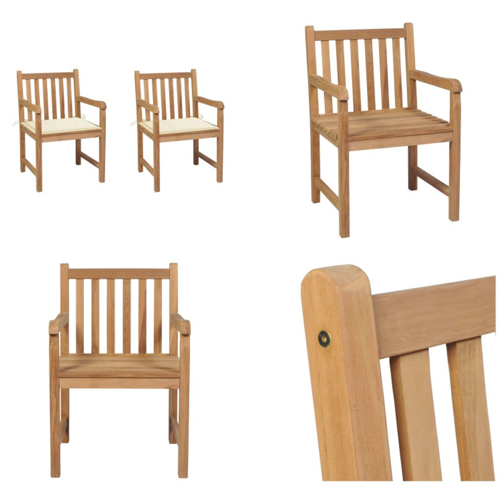 vidaXL Gartenstühle 2 Stk. mit Cremeweißen Kissen Massivholz Teak - Gartenstuhl - Gartenstühle - Gartensessel - Holzstuhl