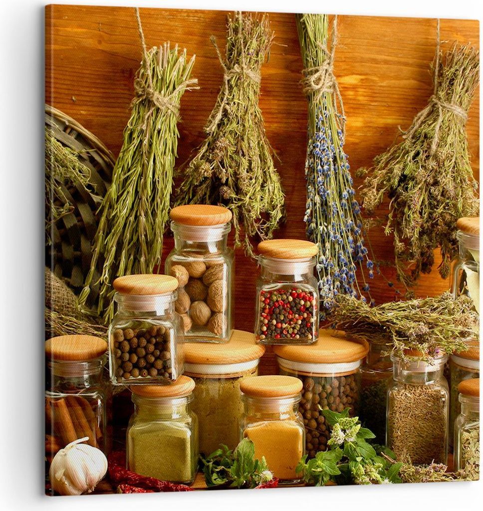 Bild auf Leinwand - Leinwandbild - Aromatisch duft flasche kräuter - 60x60cm - Wand Bild - Wanddeko - Leinwanddruck - Bilder - Kunstdruck - Wandde...