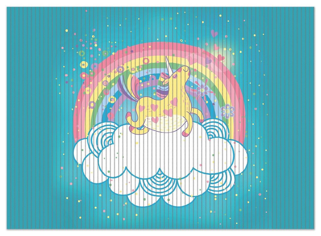 Wallario Duschmatte Antirutschmatte Badmatte Fußmatte Lustiges Einhorn auf einer Wolke vor Regenbogen, Größe ca. 90 x 65 cm