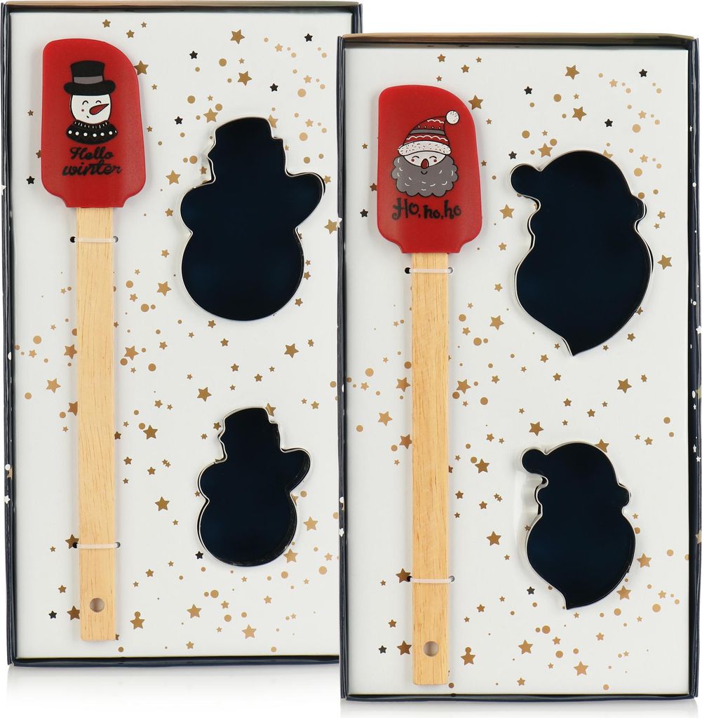 com-four 6-teiliges Backset rot - Plätzchenform und Teigschaber mit weihnachtlichen Motiven - Keksausstecher für Weihnachten - Teig-Spatel [Aus...
