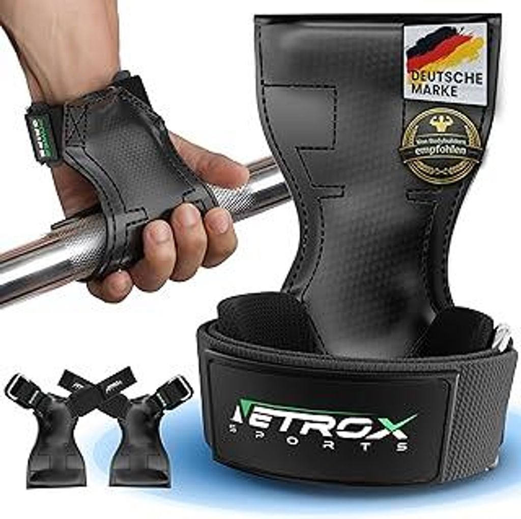 NetroxSports - Power Grips Fast Zughilfen für Krafttraining – Fitness Lifting Straps für Kreuzheben, Bodybuilding mit Handgelenkschutz - Grip Z...