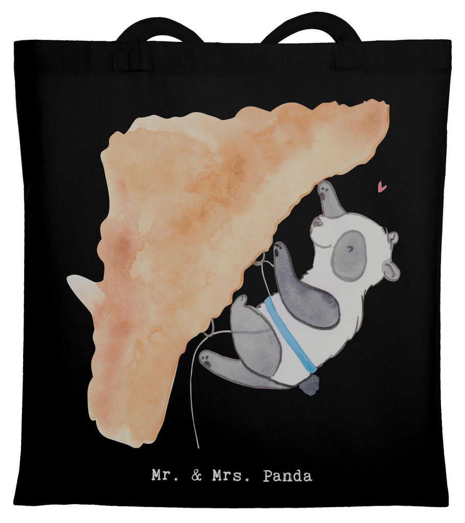 Mr. & Mrs. Panda Beutel Panda Klettern - Schwarz - Geschenk, Kletterhalle, Schultasche, Uni Tasche, Klettersport, Einkaufstasche, Jutebeutel, Bould...