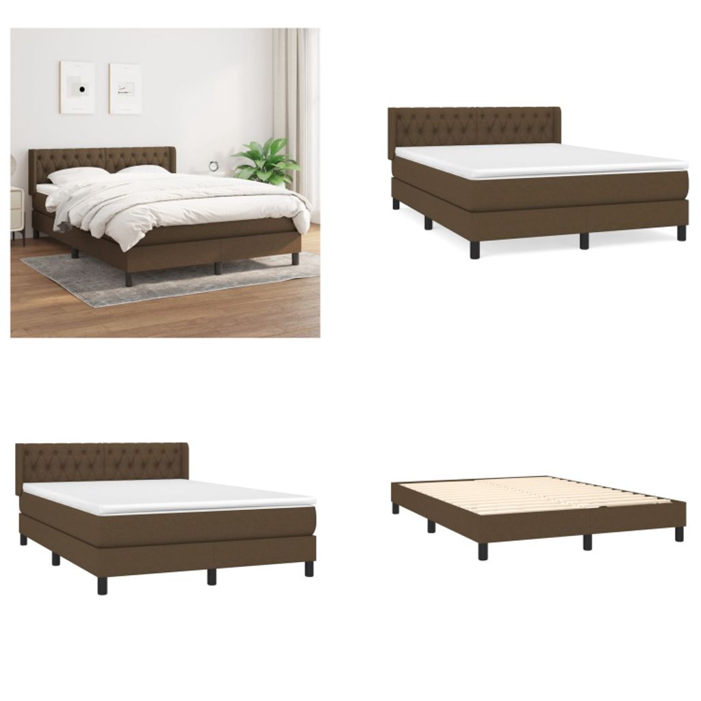 vidaXL Boxspringbett mit Matratze Dunkelbraun 140x200 cm Stoff - Boxspringbett - Boxspringbetten - Bett - Schlafzimmermöbel