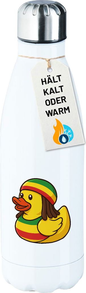 Huuraa Trinkflasche Quietscheente Reggae Gummiente Rastafari 500ml White Edelstahl Wasserflasche Trinkflasche Geschenkidee