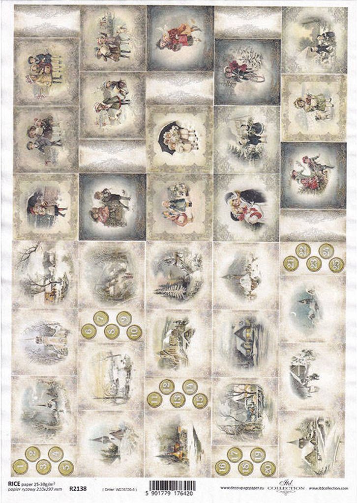 ITD Reispapier Decoupage Bastelpapier Serviettentechnik, vintage, Adventskalender R2138