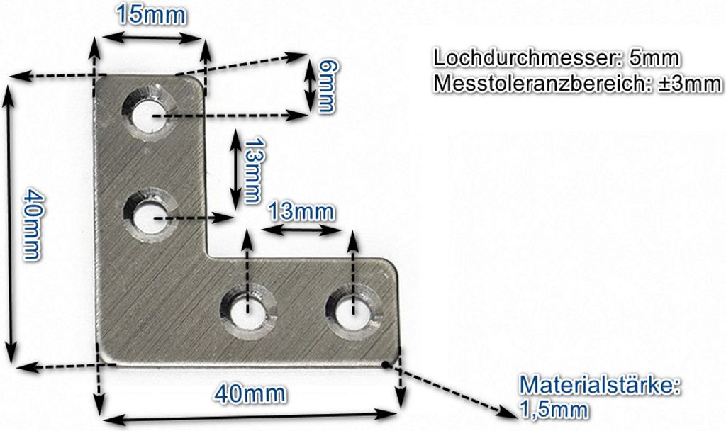 Edelstahl L-Verbinder 40x40x15mm (VE 10Stk) 10x einsetzbar als Lochwinkel, Metallwinkel, Balkenwinkel, Verbinder, Winkelverbinder