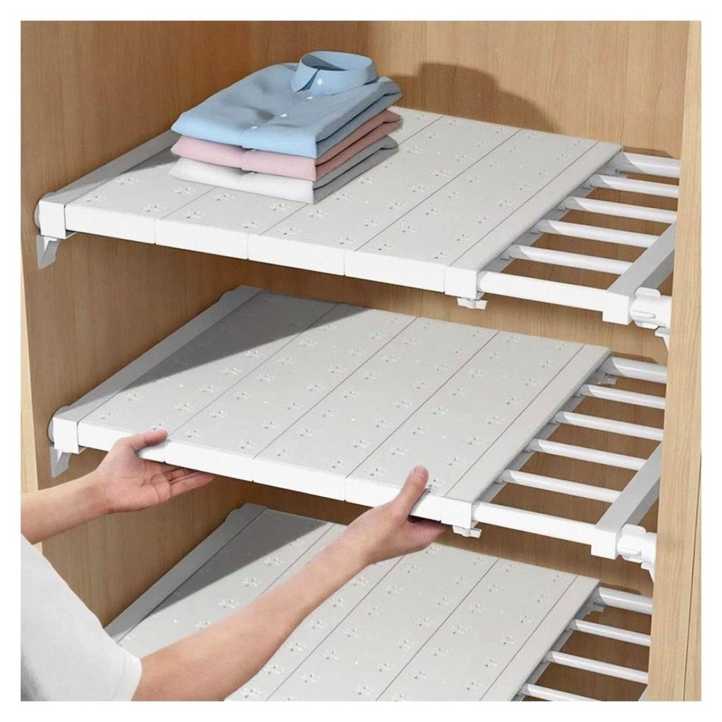 Verstellbarer Einlegeboden für Schränke, Regalboden ohne Bohren, Ordnungssystem für Schrank, Teleskopregal für Kleiderschrank, Küche, Badezimm...