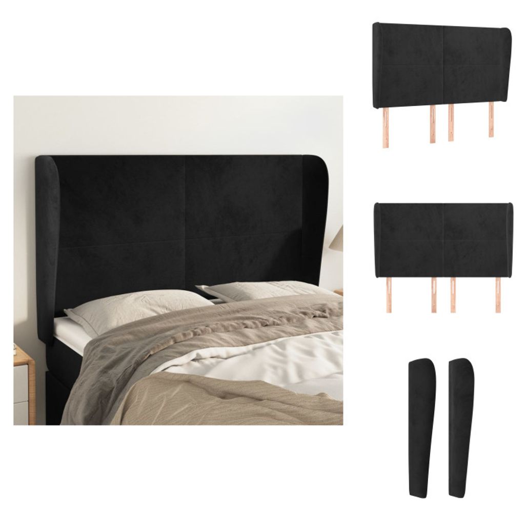 vidaXL Kopfteil mit Ohren Schwarz 147x23x118/128 cm Samt - Kopf- & Fußenden