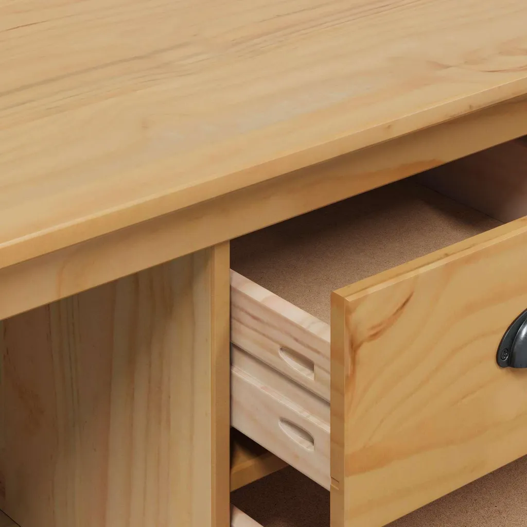 Buffet HILL Pin Massif 154cm : Robustesse et Finition Brun Miel Bio - 9