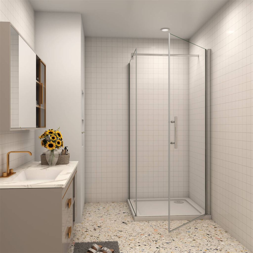 80x80cm 185cm 6mm Duschkabine Eckeinstieg Drehtür mit Seitenwand Duschtür Nano Glastür