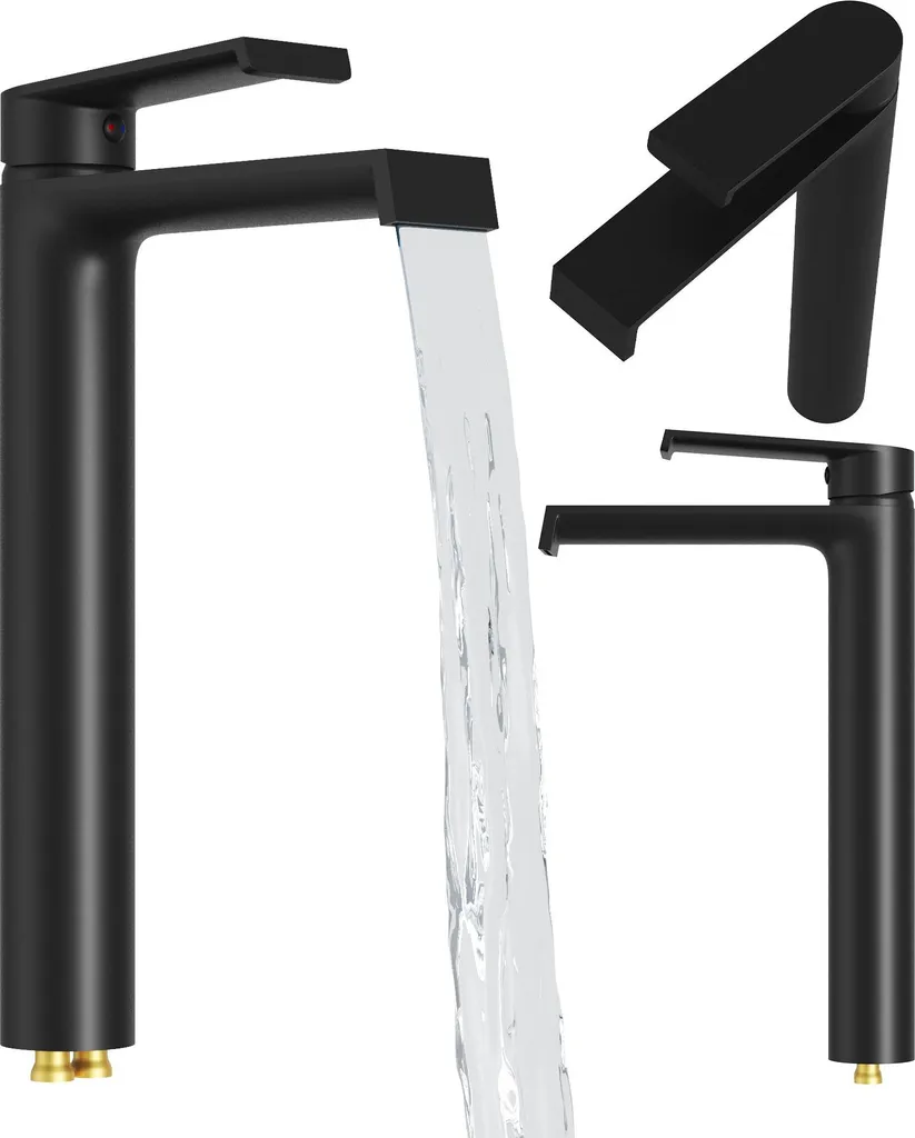 Granitan | Miscelatore per lavabo Bali - Alto - Nero - Design moderno - Miscelatore monocomando - Durevole nel tempo