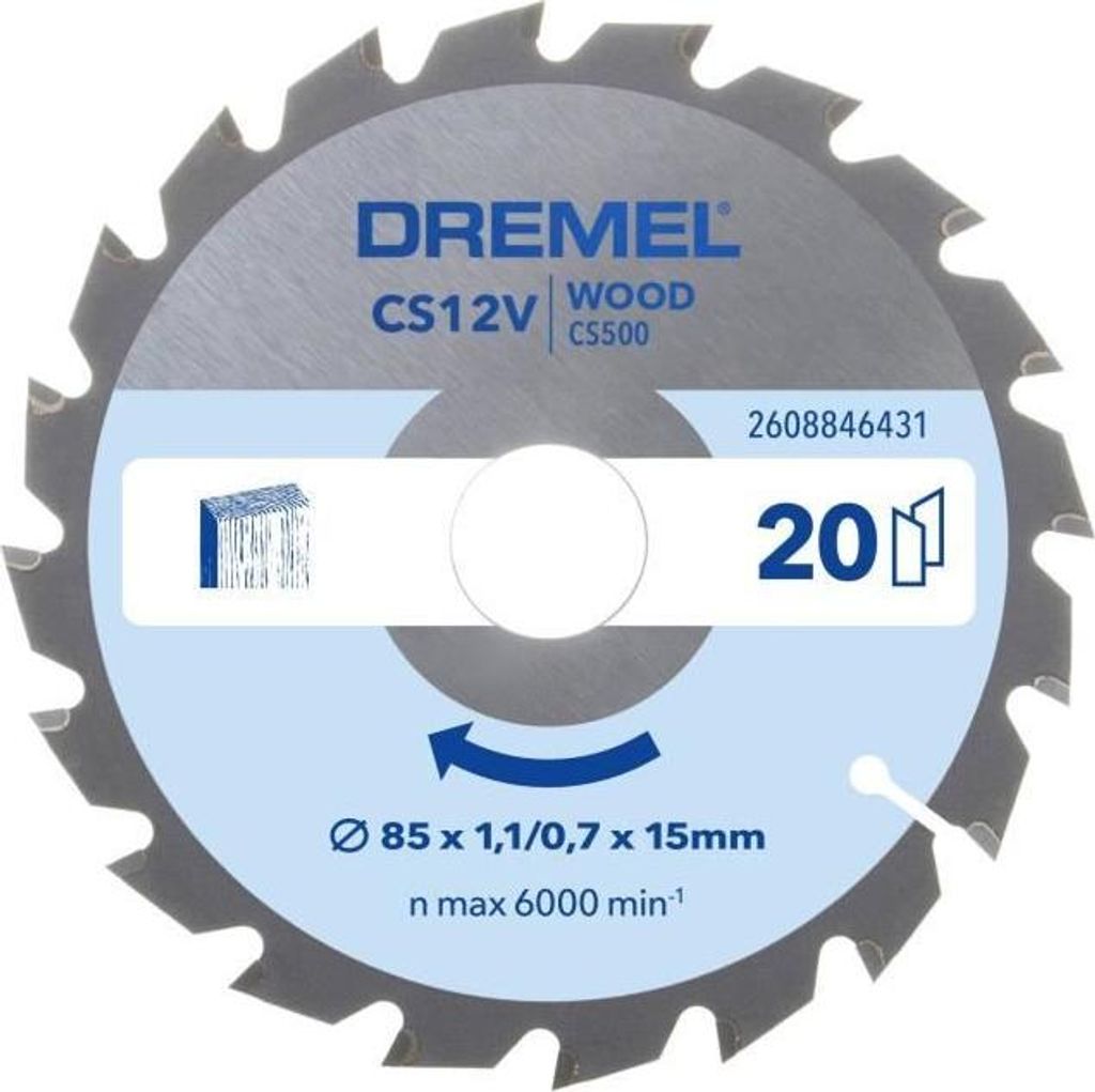 Holzsägeblatt für Kreissäge, DREMEL Blueprint CS500, 85 mm, Hartmetall, Für Holz, Laminat