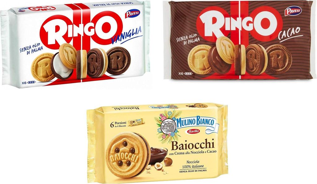 Testpaket Mulino Bianco Baiocchi Pavesi Ringo Cacao e Vaniglia Kekse Biscuits Cookies 3 Stücke