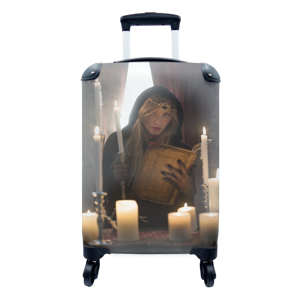 MuchoWow Koffer Handgepäck Trolley Rollkoffer Kleine Reisekoffer mit 4 Rollen - Hexe liest ein Buch - Cabin Size < 55x40x23 cm & 55x40x20 cm - F...