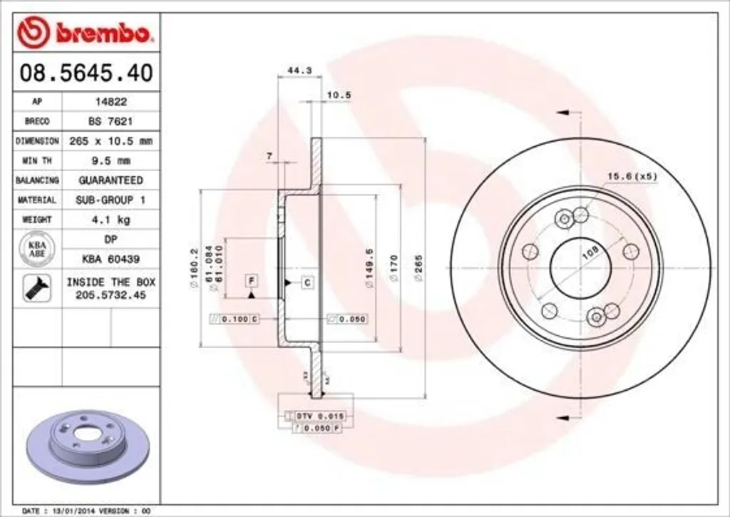 Disque de frein Brembo 08.5645.40 : fini les bruits et vibrations OE