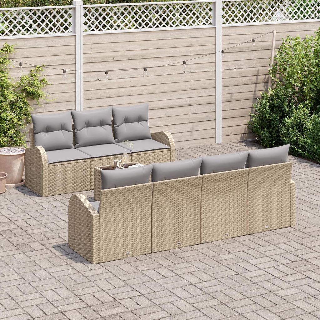 2025 Moderne Gartenlounge Set 8-teiliges Garten Sofa Set mit Kissen Beige Poly Rattan - Terassenmöbel Gartenmöbel Hommie3286770